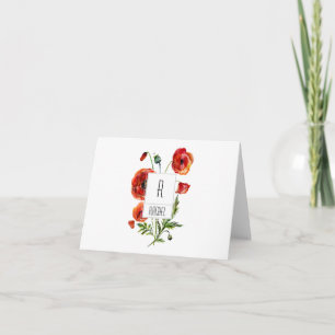 Monogramme floral noir Carte de note Rouge Fleurs 