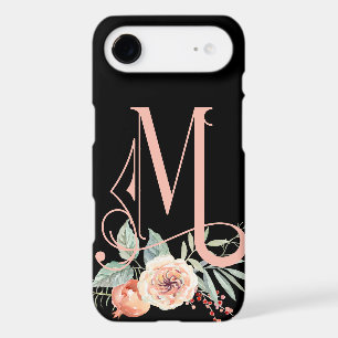 Monogramme floral noir et rose M
