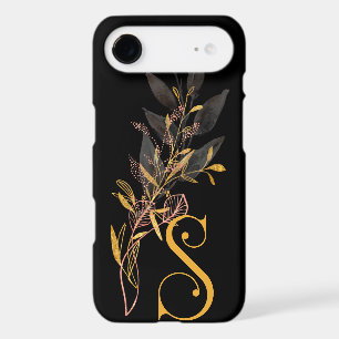 Monogramme floral or et noir stylisé S