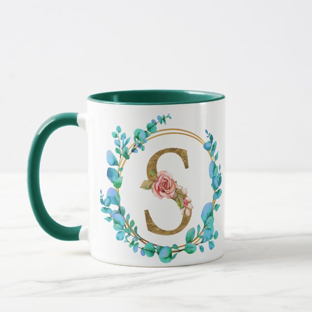 Monogramme floral personnalisé, de A à Z Mug (Gauche)