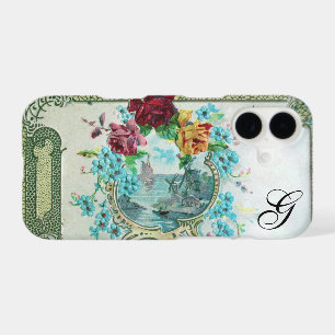 MONOGRAMME FLORAL ROMANTICA ROSES ET OISEAU VOLANT
