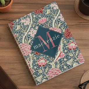 Monogramme floral rose bleu élégant William Morris