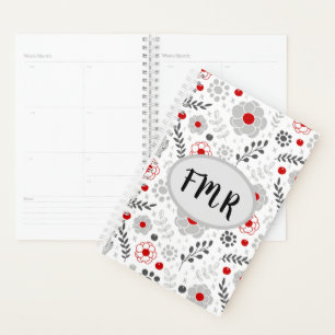 Monogramme floral rouge gris moderne