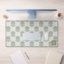 Monogramme floral vintage bleu poussiéreux vert sa