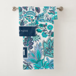 Monogramme floral Vintage Boho bleu