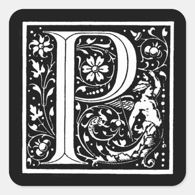 Monogramme floral vintage "P" - Sticker (Devant)