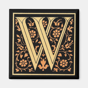 Monogramme floral vintage "W" - Aimant