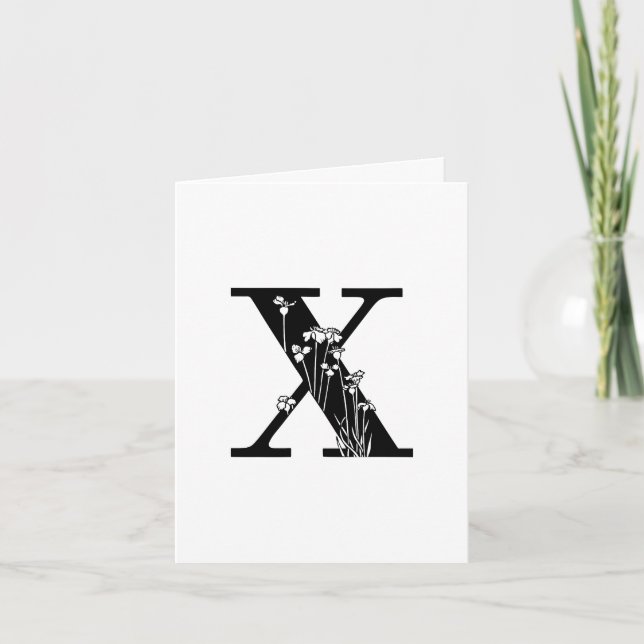 Monogramme Floral X sur carte à billets blancs (Devant)