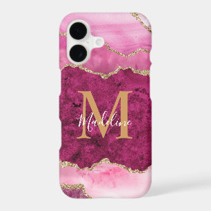 Monogramme géode d'agate rose magenta glamour or