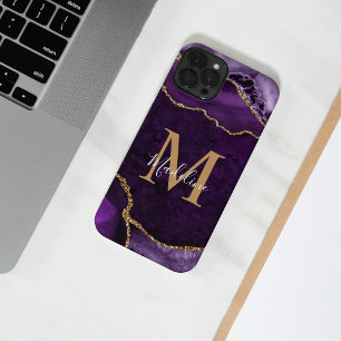 Monogramme Géode d'agate violet or Glam