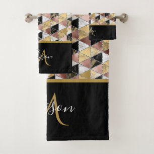 Monogramme géométrique en marbre noir et Rose or