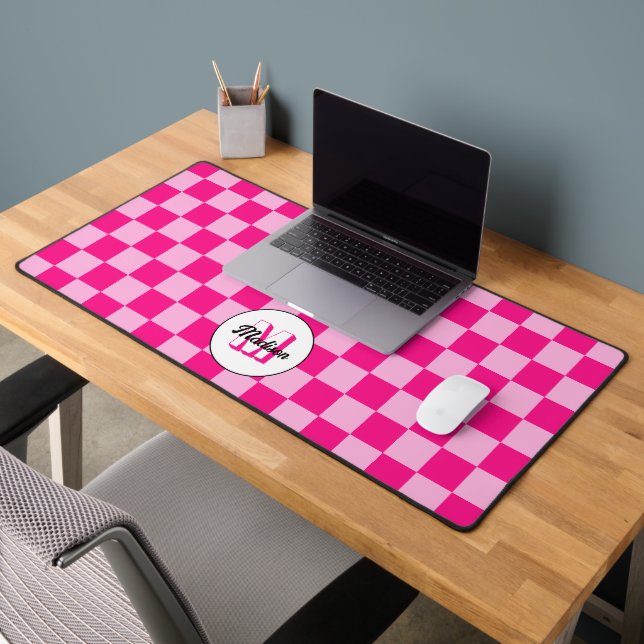 Monogramme géométrique rétro rose vif à carreaux (Bureau 2)