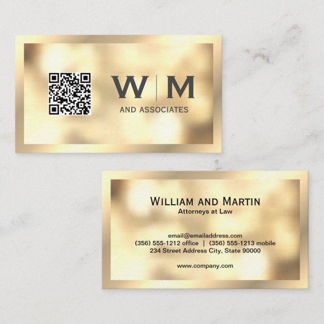 Monogramme Gold Bokeh | Carte de visite DE CODE QR (Devant / Derrière)