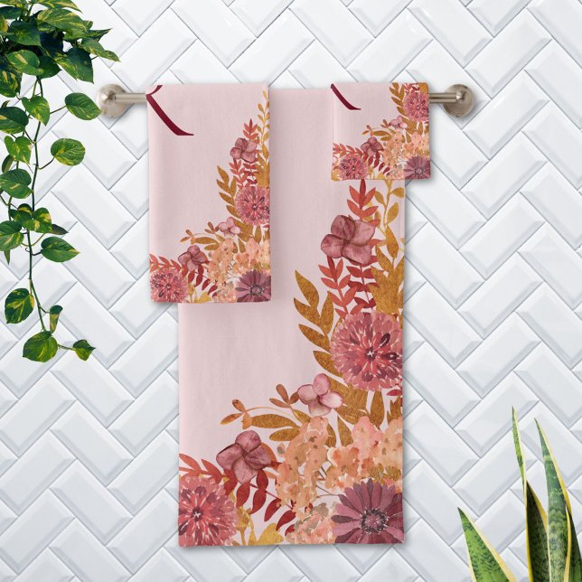 Monogramme Gold Burgundy Fall Floral (In situ Bathroom wall)