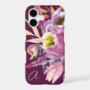 Monogramme gras floral de jardin en vin violet