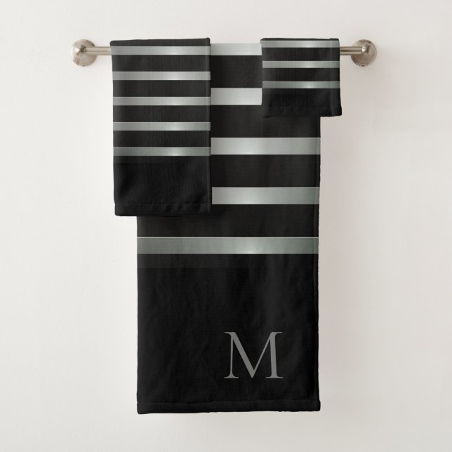 Monogramme Grilles modernes en argent sur noir (En situation)