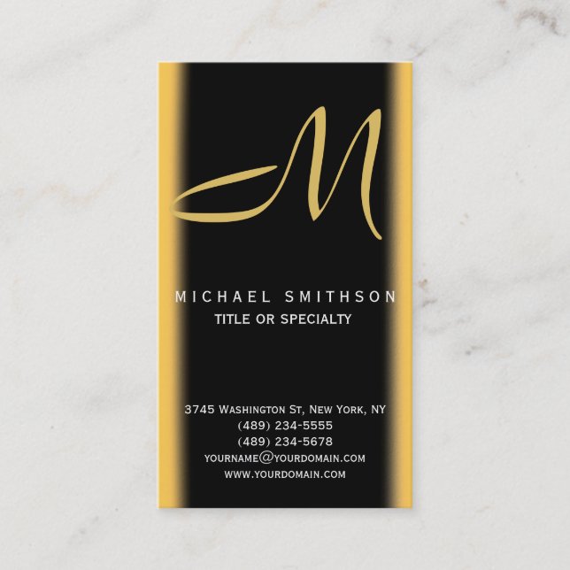 Monogramme Gris Black Gold Consultant Carte de vis (Devant)