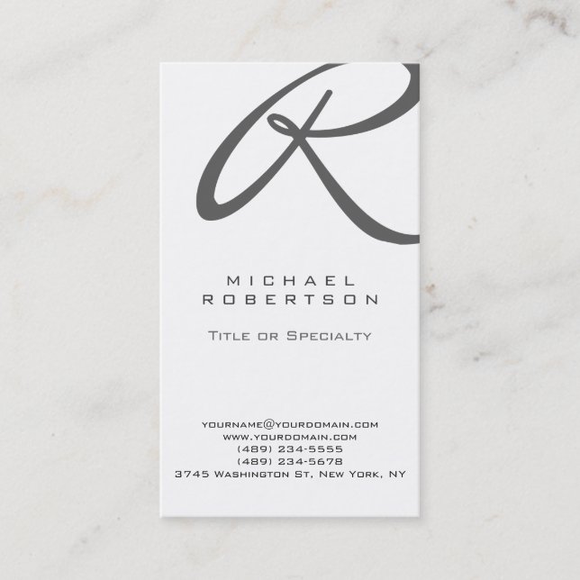 Monogramme gris Carte de visite vertical blanc (Devant)