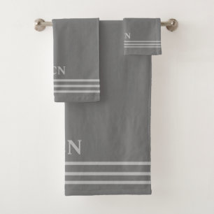 Monogramme Gris clair Gris rayé Bordure Cadeau