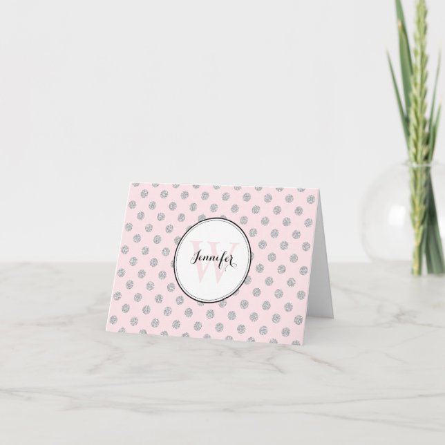 Monogramme gris et rose de motif de pois (Devant)