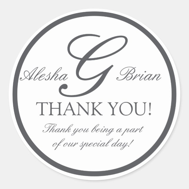 Monogramme gris foncé G Stickers de mariage favori (Devant)