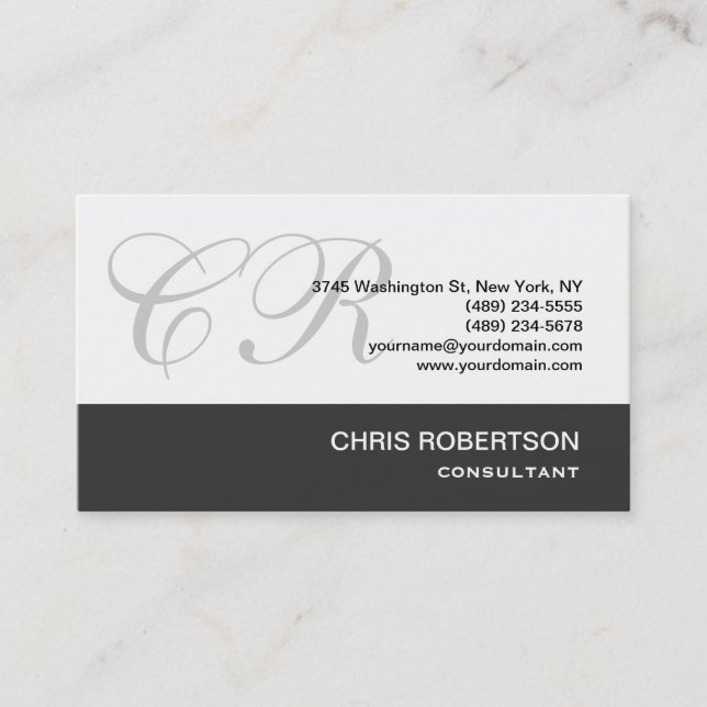 Monogramme gris noir blanc Consultant Carte de vis (Devant)