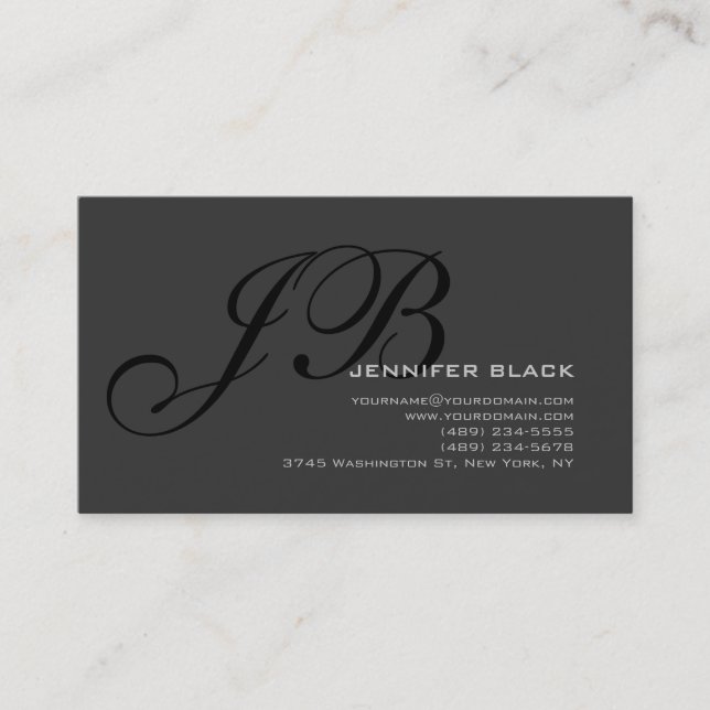 Monogramme Gris Noir Consultant Carte de visite (Devant)