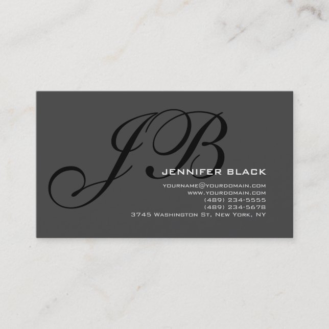 Monogramme Gris Noir Tons Carte de visite (Devant)