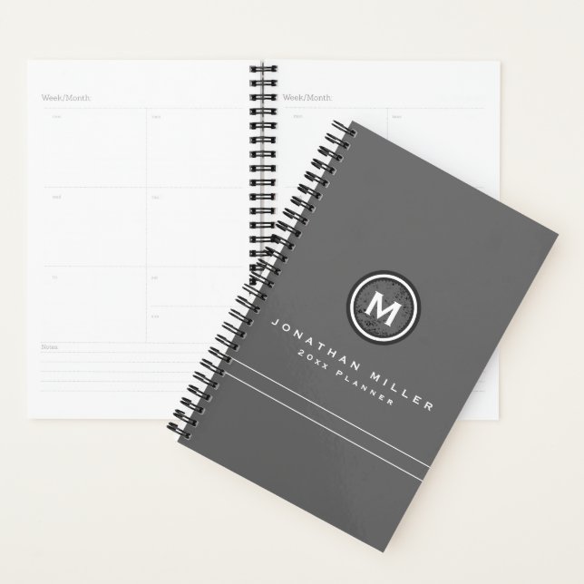 Monogramme gris professionnel | Nom et année (Devant avec enveloppe)