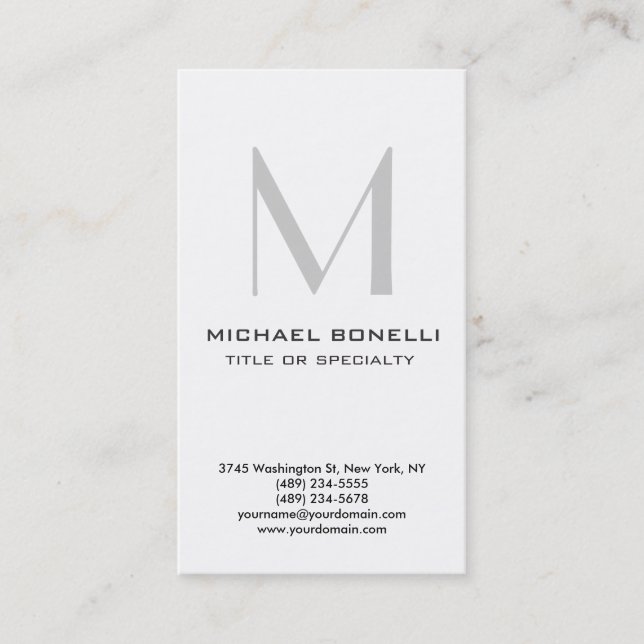 Monogramme gris vertical Carte de visite tendance (Devant)