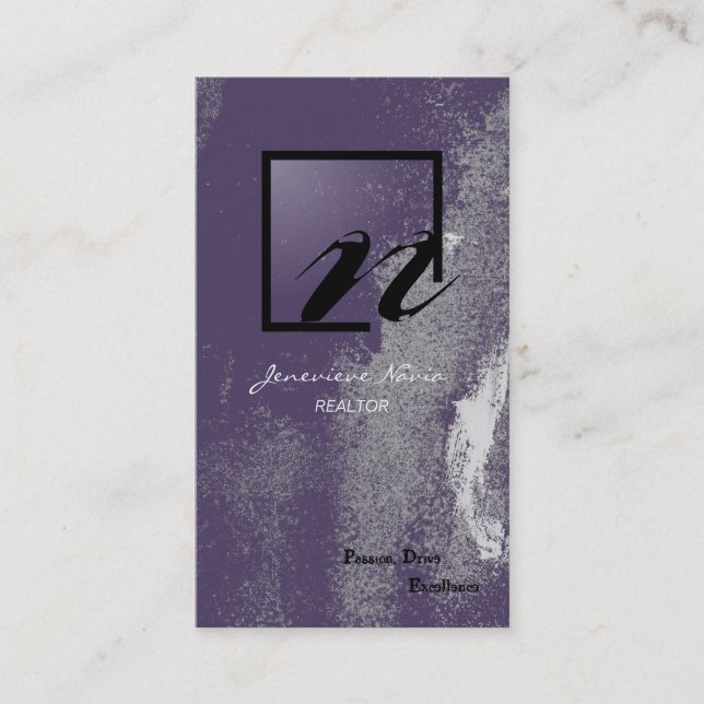 Monogramme grunge noir pourpre de carte de visite (Devant)