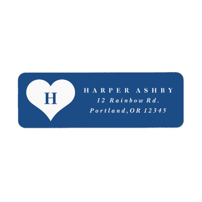 Monogramme Heart Blue Adresse de retour (Devant)