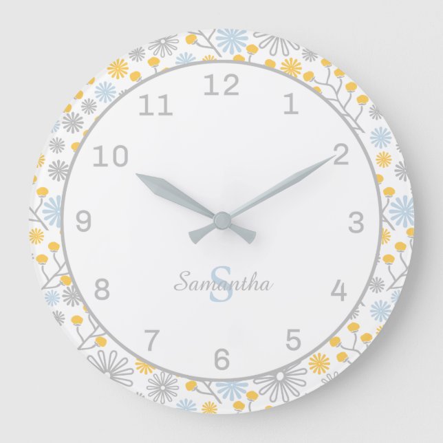 Monogramme Horloge murale Scandinave Florale (Recto)