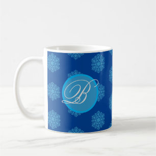 Monogramme initial "B" Bleu Snowflakes Mug café