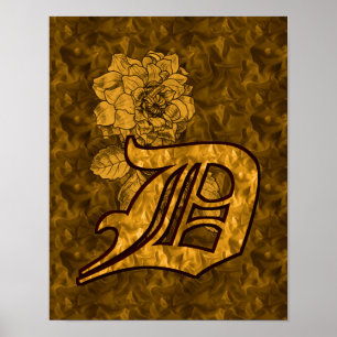 Monogramme Initial D Gold Peony Poster Floral