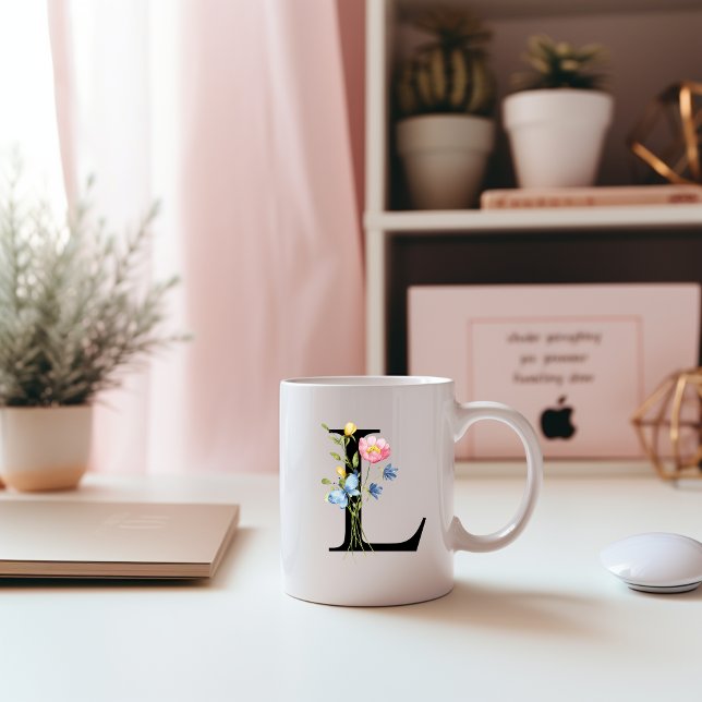 Monogramme initial floral L Mug (Créateur téléchargé)