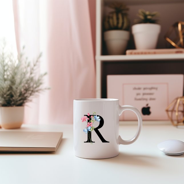 Monogramme initial floral R Mug (Créateur téléchargé)