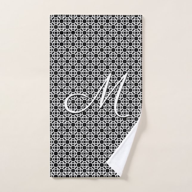 Monogramme initial géométrique noir et blanc (Serviette à main)