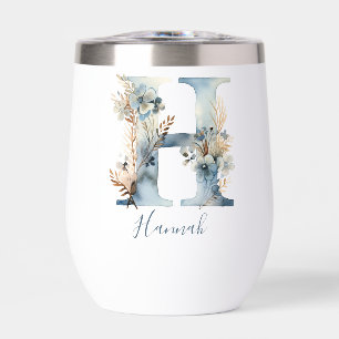 Monogramme initial H bleu Floral Aquarelle Cadeau