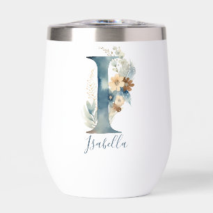 Monogramme Initial I Blue Floral Aquarelle Cadeau