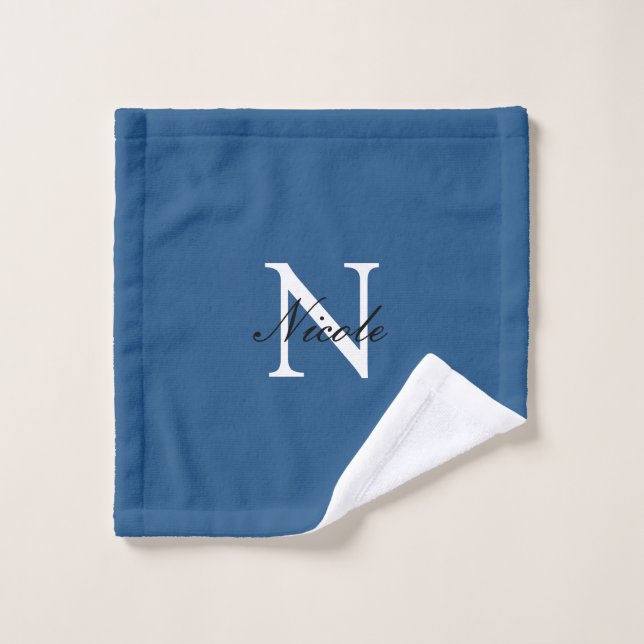 Monogramme Initial Manuscrit Nom Propre Bleu (Gant de toilette)