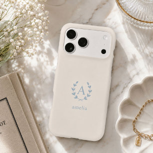 Monogramme Initial Minimaliste Bleu Clair Laurier
