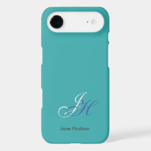 Monogramme initial nom bleu simple uni