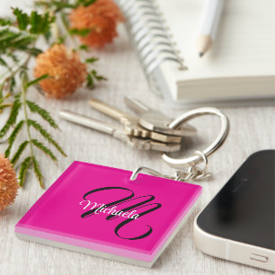 Monogramme initial nom moderne minimaliste rose ch