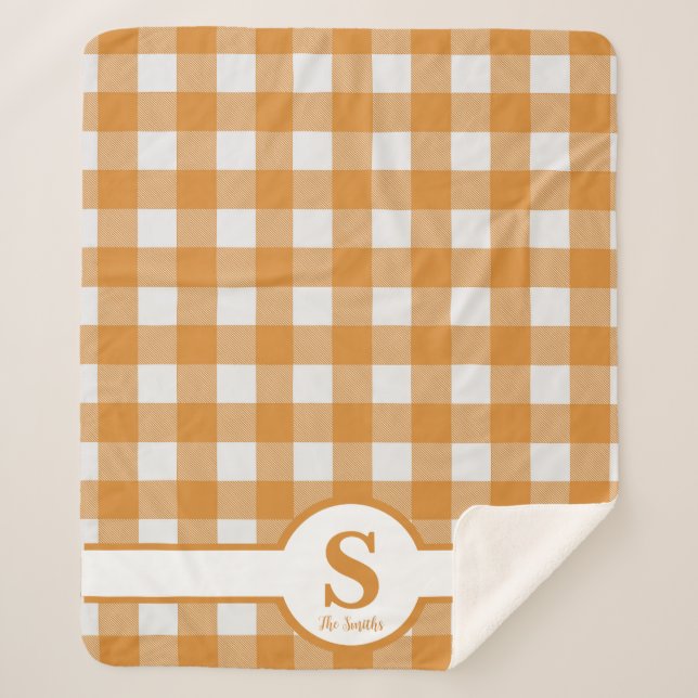 Monogramme initial orange et blanc plaid (Devant)