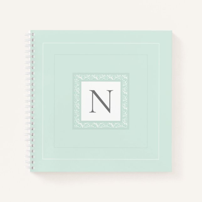 Monogramme Initial Pastel Green Damask Carnet (Devant)