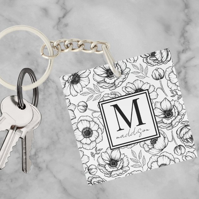 Monogramme initial personnalisé élégant (Stylish Personalized Initial Monogram Keychain)