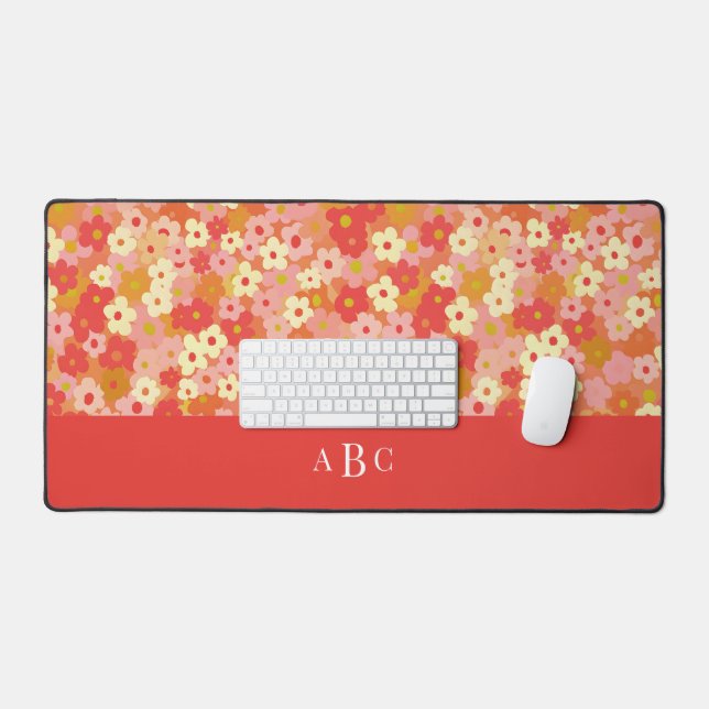 Monogramme Initial Retro Floral Rose Rouge Chaud  (Clavier et souris)