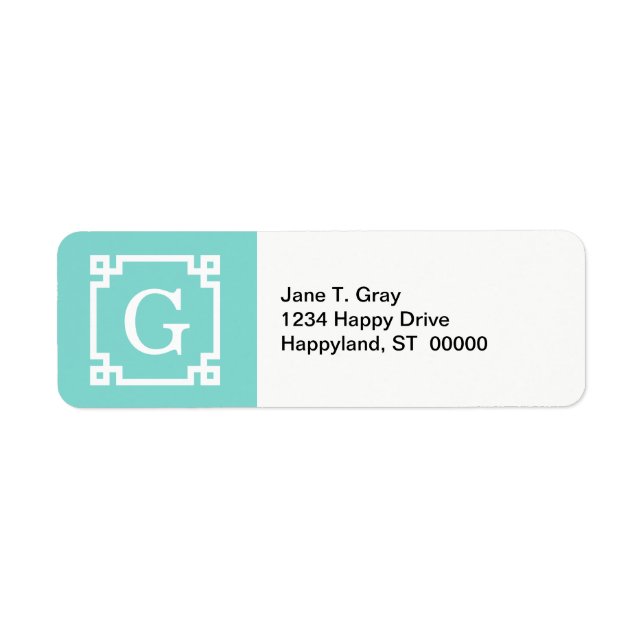 Monogramme initial Turquoise Wht Cadre clé grecque (Devant)