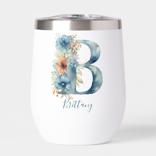 Monogramme Initiale B Cadeau Floral Bleu Aquarelle